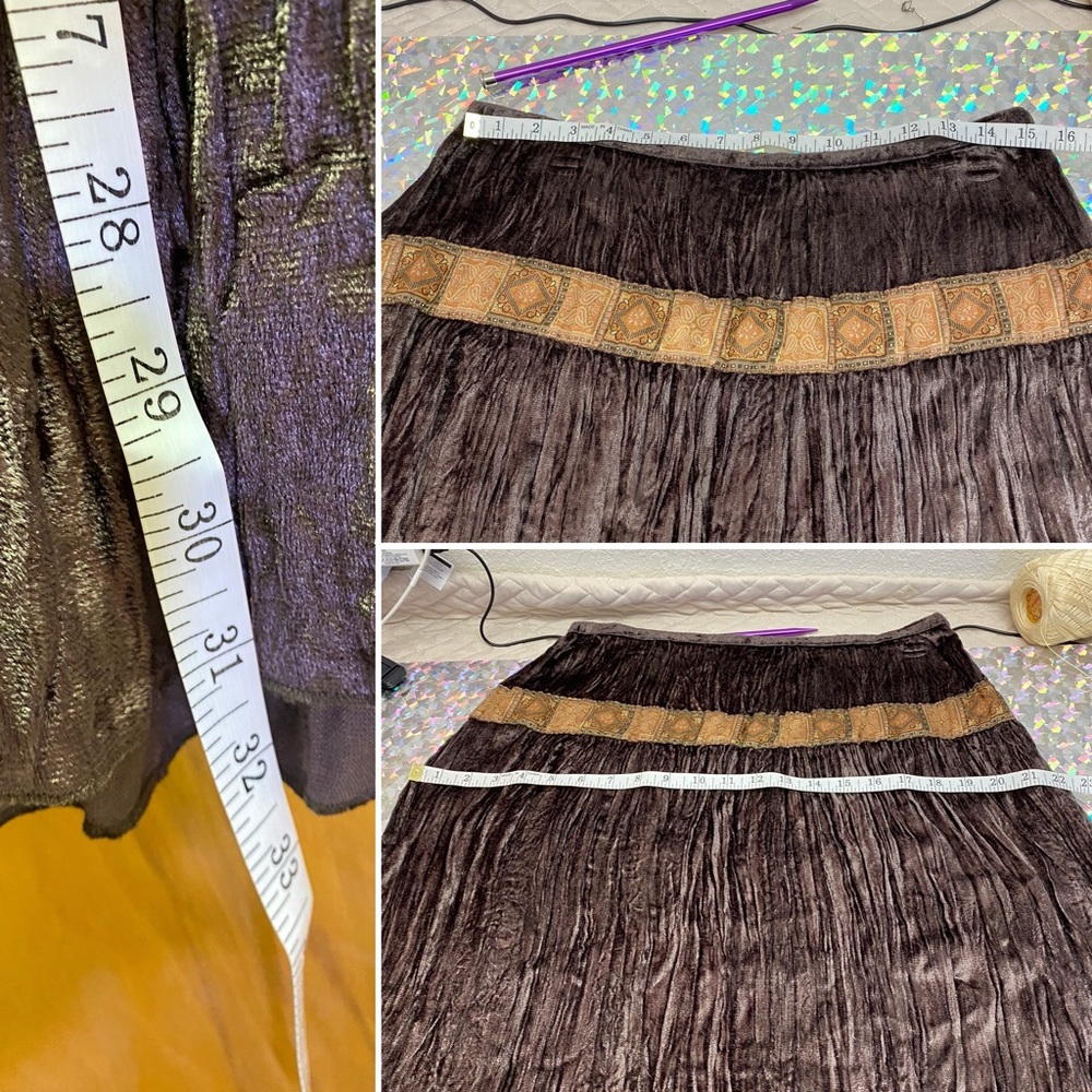 Curated Outfit Brown Boho Chic Western Midi Crinkle Velour Skirt 10P Vest + Top - Picture 14 of 16